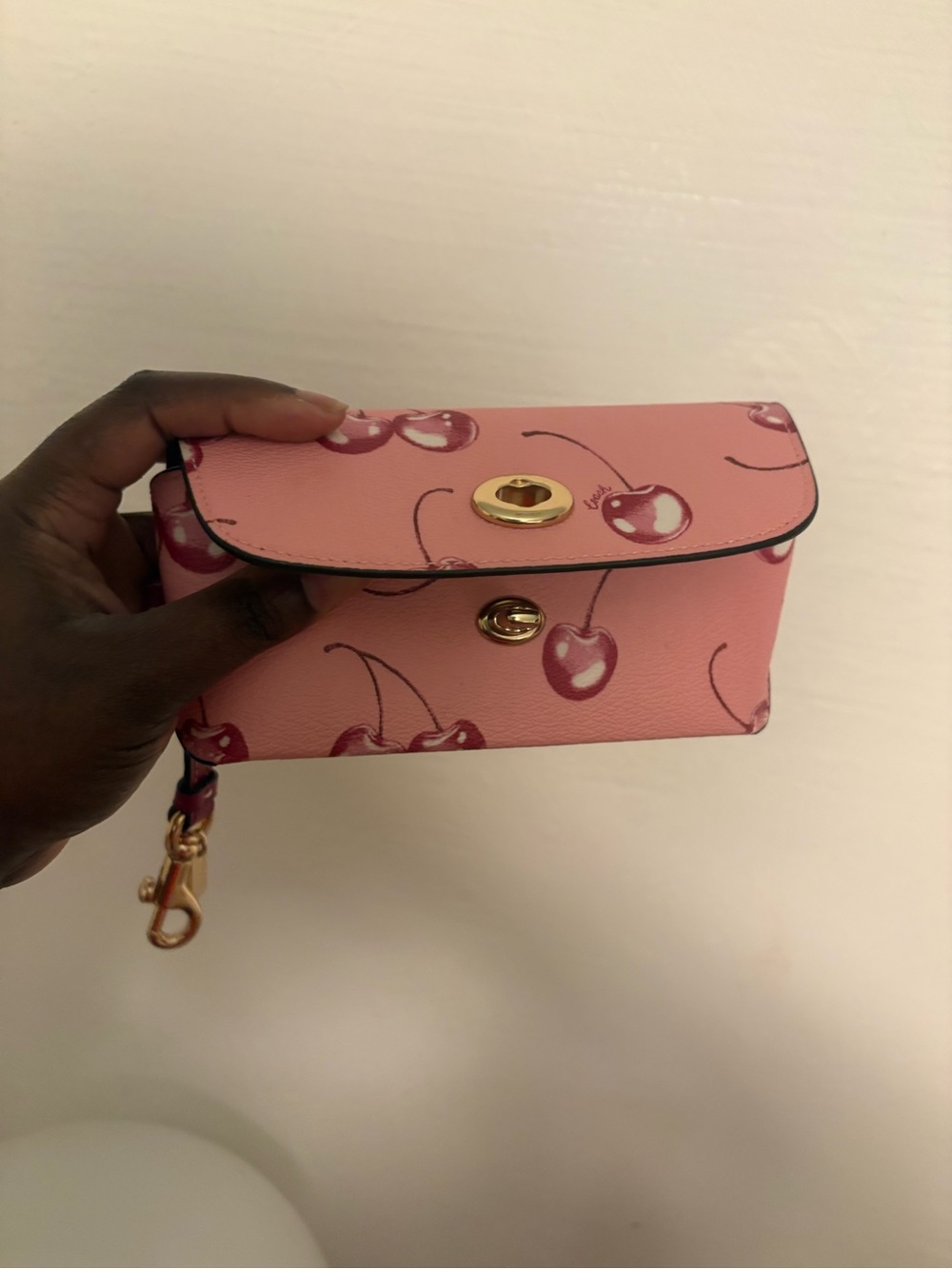Coach Pink Cherry Turnlock Wristlet Wallet with Gold Hardware - Picture 5 of 5